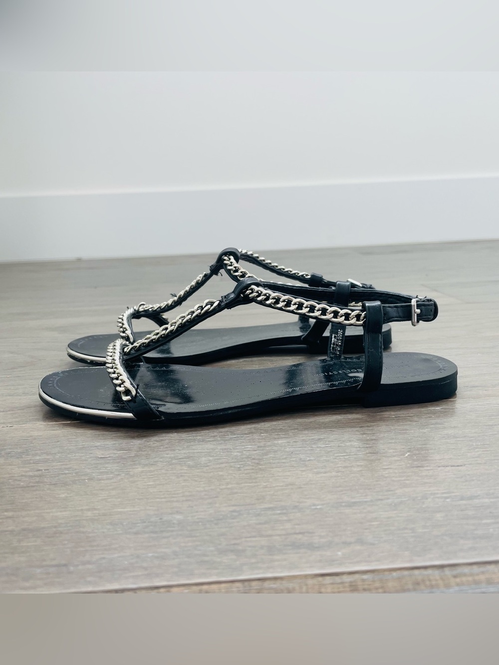 Zara Black Sandals with Silver Chain Detail